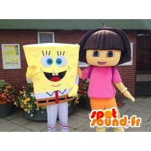 Mascot SpongeBob e Dora l esploratrice - MASFR005744 - Mascotte Sponge Bob