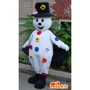 Mascotte de bonhomme de neige blanc et noir avec des fleurs - MASFR005777 - Mascottes Homme