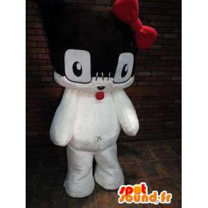 Zwart en wit kitten mascotte met een rode strik - MASFR005791 - Cat Mascottes