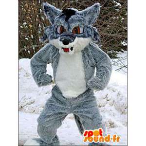 Mascot lobo gris y blanco. Lobo traje - MASFR005959 - Mascotas lobo