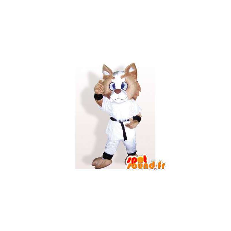 Maskottchen-Katze beige weißen Kimono. Katzen-Kostüm - MASFR006102 - Katze-Maskottchen