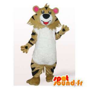 Mascotte de tigre beige, blanc et noir. Costume de tigre - MASFR006404 - Mascottes Tigre