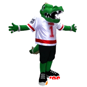 Mascote crocodilo verde vestida no futebol - MASFR20363 - crocodilos mascote