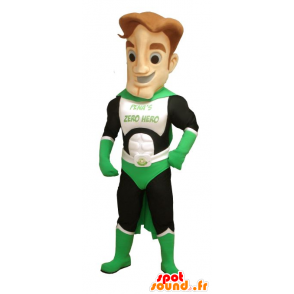 Verde supereroe mascotte, bianco e nero - MASFR20616 - Mascotte del supereroe