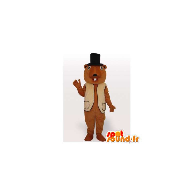 Maskot hnědý sviště s cylindrem - MASFR006420 - lesní zvířata