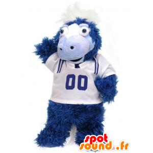 Mascotte de poulain, de cheval bleu et blanc tout poilu - MASFR20666 - Mascottes Cheval