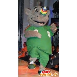 Mascotte de rhinocéros gris, souriant - MASFR20683 - Animaux de la jungle