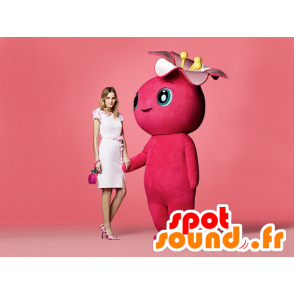 Maskot Pink kolega obra a květiny - MASFR21473 - Neutajované Maskoti