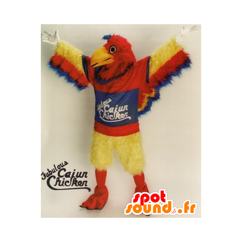 Mascotte Doiseau Rouge Jaune Et Bleu Géant Tout Poilu