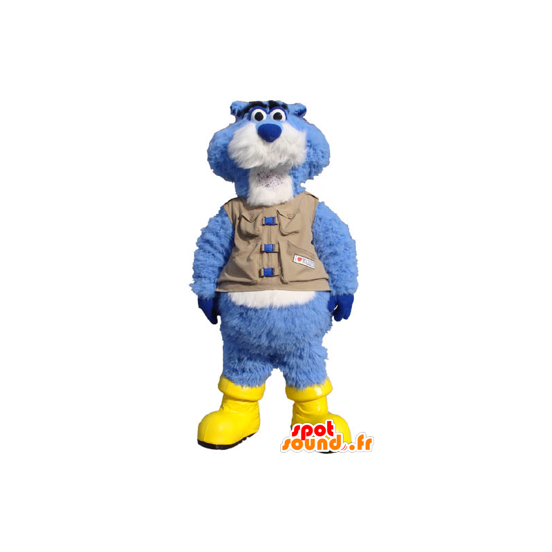 Mascot beaver blau und weiß, mit einer Weste und Stiefel - MASFR21707 - Biber Maskottchen