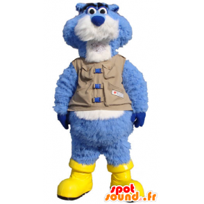 Mascot beaver blau und weiß, mit einer Weste und Stiefel - MASFR21707 - Biber Maskottchen