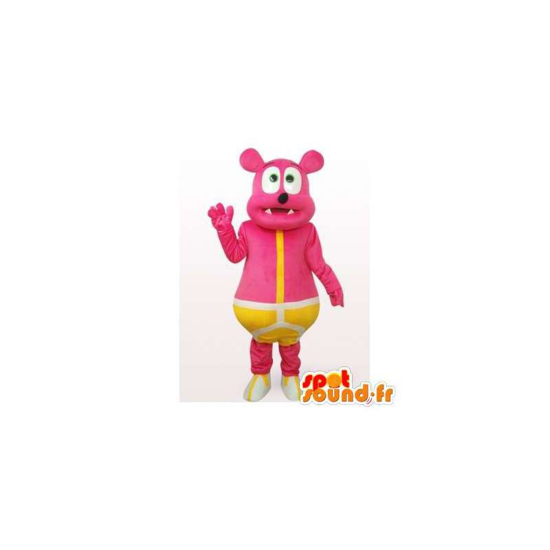 Bear mascot pink slip yellow. Bear costume - MASFR006484 - Bear mascot