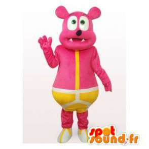 Bear mascot pink slip yellow. Bear costume - MASFR006484 - Bear mascot