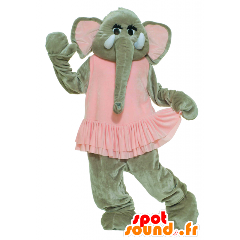 Giant gray and pink elephant mascot - Jungle Sizes L (175-180CM)