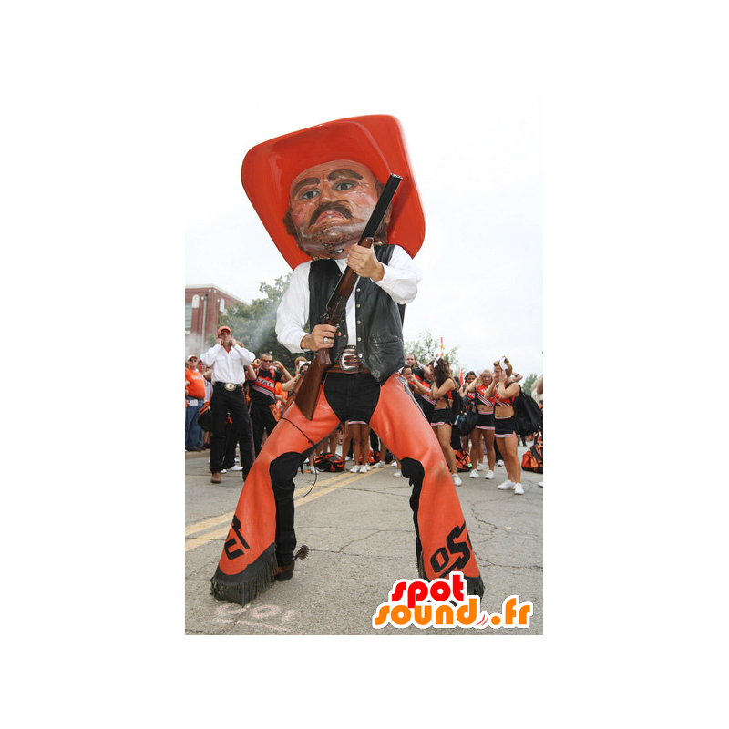 Cowboy-Maskottchen orange und schwarze Tracht - MASFR22102 - Menschliche Maskottchen