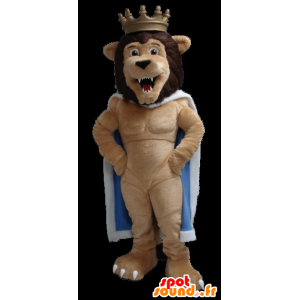 Re Leone mascotte con un mantello e una corona - MASFR22318 - Mascotte Leone