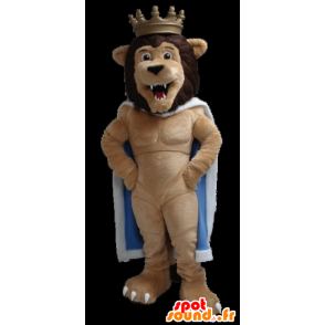 Lion king maskot, med en kappe og en krone - MASFR22318 - Lion Maskoter