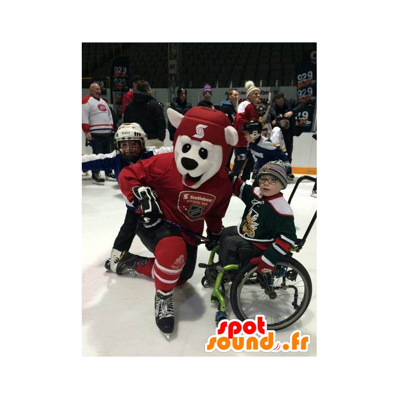 Lední medvěd maskot v červeném oblečení Hokej - MASFR22354 - Bear Mascot