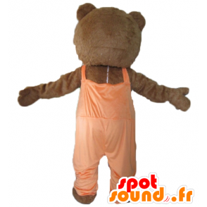 Mascot brauner und weißer Bär mit einem orangefarbenen Overall - MASFR22610 - Bär Maskottchen