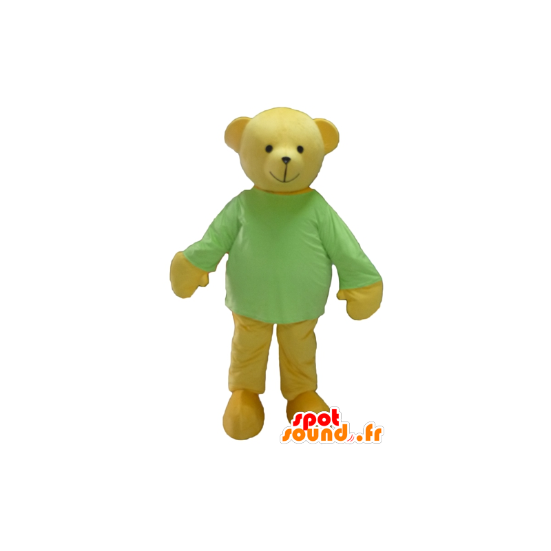 Mascot Teddy pelúcia amarelo, com camisa verde - MASFR22628 - mascote do urso