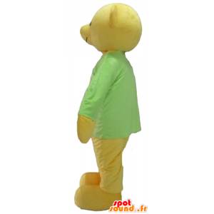 Mascot Teddy pelúcia amarelo, com camisa verde - MASFR22628 - mascote do urso