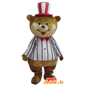 Maskot velký medvídek hnědé a béžové, cirkusové oblečení - MASFR22636 - Bear Mascot