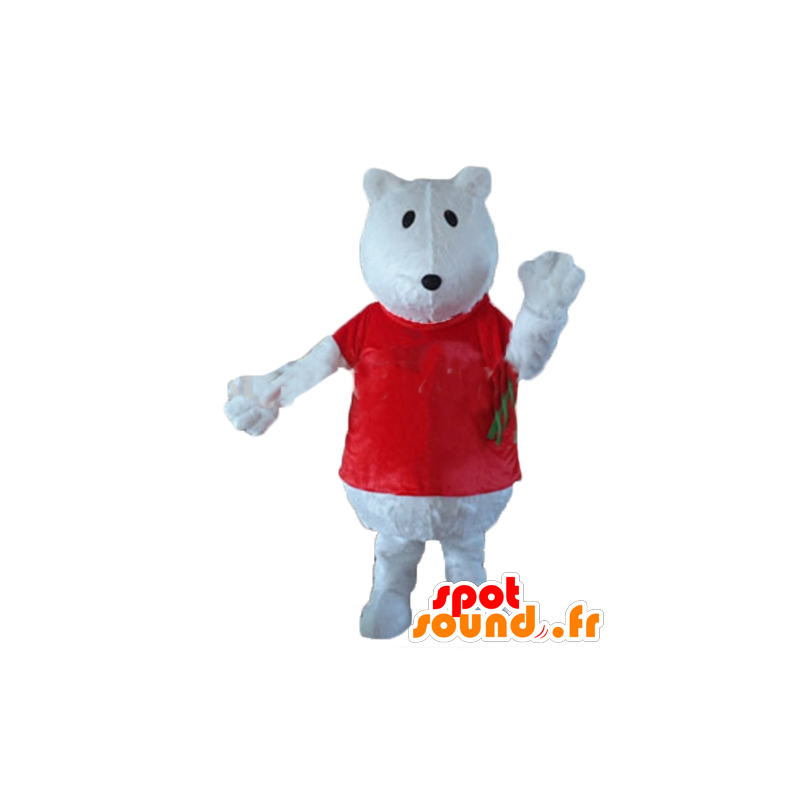 Mascot polar bear, wolf, with a red shirt - MASFR22645 - Bear mascot