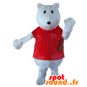 Mascot polar bear, wolf, with a red shirt - MASFR22645 - Bear mascot