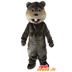 Mascot grau und beige Biber mit großen Zähnen - MASFR22664 - Biber Maskottchen