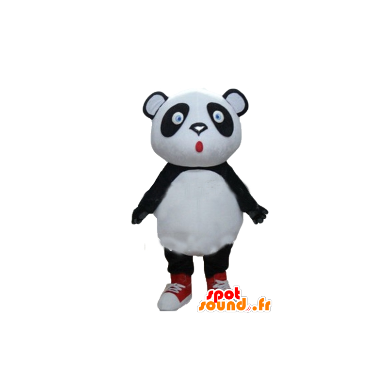 Stor svart og hvit panda maskot, blå øyne - MASFR22676 - Mascot pandaer