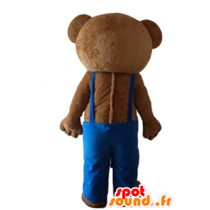 Mascot teddybeer met blauwe overalls - MASFR22677 - Bear Mascot