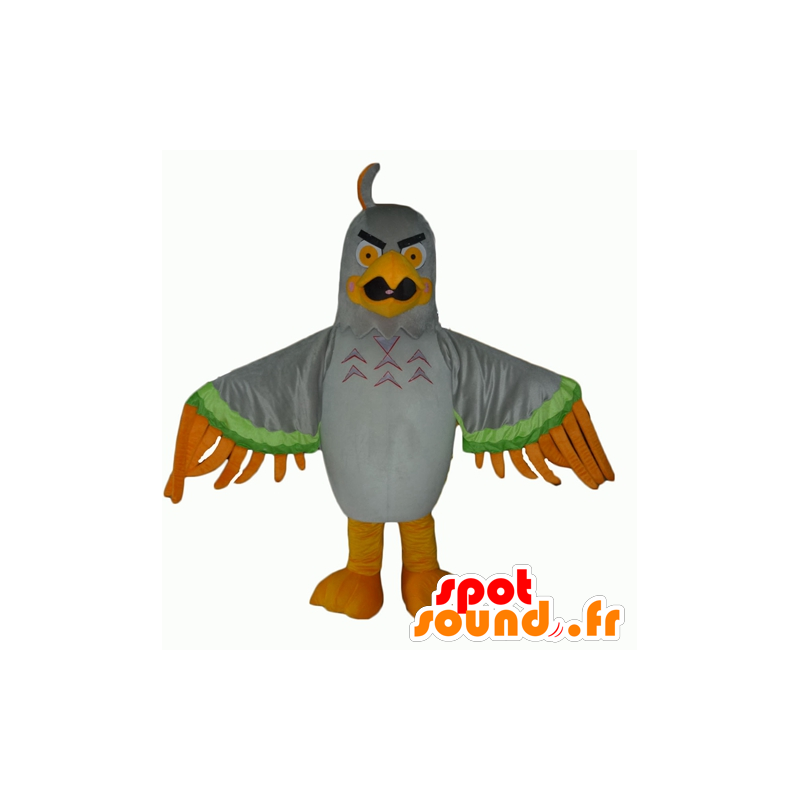 Mascot adelaar grijs, groen en oranje, kwaad uitziende - MASFR22701 - Mascot vogels