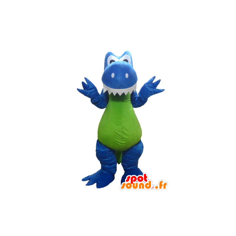 Mascotte de dinosaure, de dragon, bleu, blanc et vert - MASFR22882 - Mascottes Dinosaure