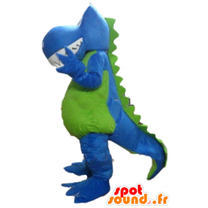 Mascotte de dinosaure, de dragon, bleu, blanc et vert - MASFR22882 - Mascottes Dinosaure