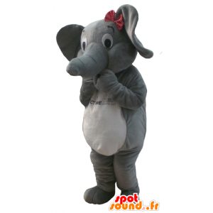 Mascot grauen und weißen Elefanten mit einem Schmetterling Knoten - MASFR22890 - Elefant-Maskottchen