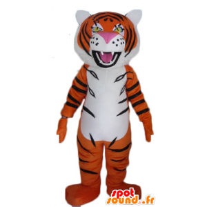 Tigre arancione mascotte, in bianco e nero, ruggendo - MASFR22942 - Mascotte tigre
