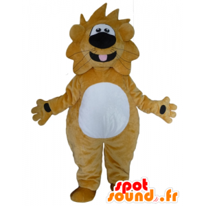 Atacado Mascot leão amarelo e branco, engraçado e amigável - MASFR22947 - Mascotes leão