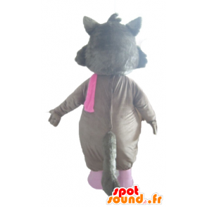 Mascota del lobo gris, blanco y rosa, con gafas - MASFR23032 - Mascotas lobo