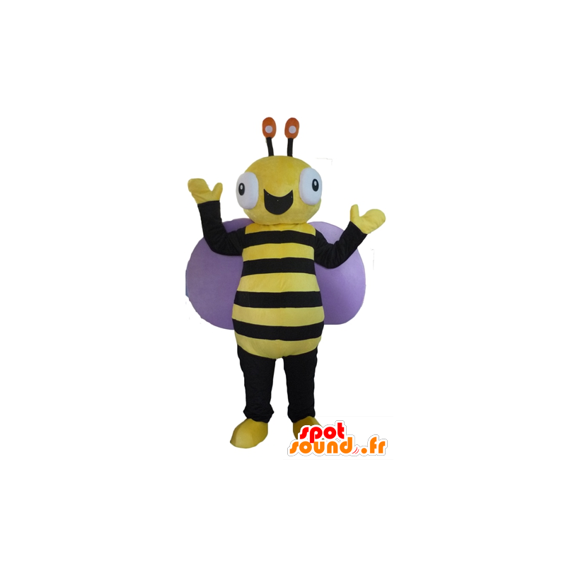 Musta ja keltainen mehiläinen Mascot, erittäin hymyilevä - MASFR23090 - Bee Mascot