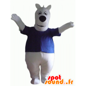 White dog mascot, a blue shirt, plump and cute - MASFR23148 - Dog mascots
