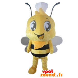 Mascot yellow and black bee with a hat on his head - MASFR23171 - Mascots bee
