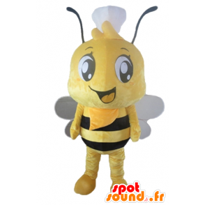 Maskot žluté a černé včela s kloboukem na hlavě - MASFR23171 - Bee Maskot