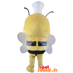 Maskot žluté a černé včela s kloboukem na hlavě - MASFR23171 - Bee Maskot