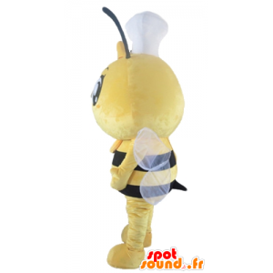 Maskot žluté a černé včela s kloboukem na hlavě - MASFR23171 - Bee Maskot