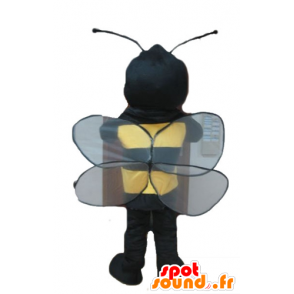 Mascotte d'abeille, de guêpe noire et jaune, souriante - MASFR23244 - Mascottes Abeille