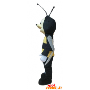 Mascotte d'abeille, de guêpe noire et jaune, souriante - MASFR23244 - Mascottes Abeille