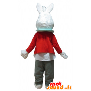 マスコットのウサギ の 赤いジャケットとグレーのズボンと白ウサギのマスコット 色変更 変化なし 切る L 180 190センチ 撮影に最適 番号 服とは 写真にある場合 番号 付属品 番号
