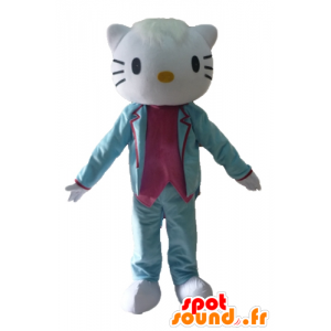 Hallo Kitty Maskottchen, in blauen Anzug und rosa gekleidet - MASFR23411 - Maskottchen Hello Kitty