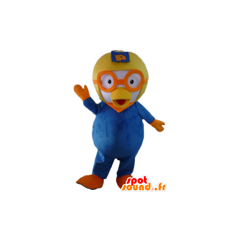 Mascot pájaro azul y blanco con un casco de vuelo - MASFR23416 - Mascota de aves