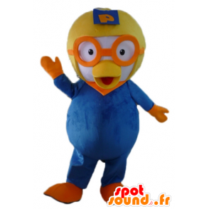 Mascot pájaro azul y blanco con un casco de vuelo - MASFR23416 - Mascota de aves